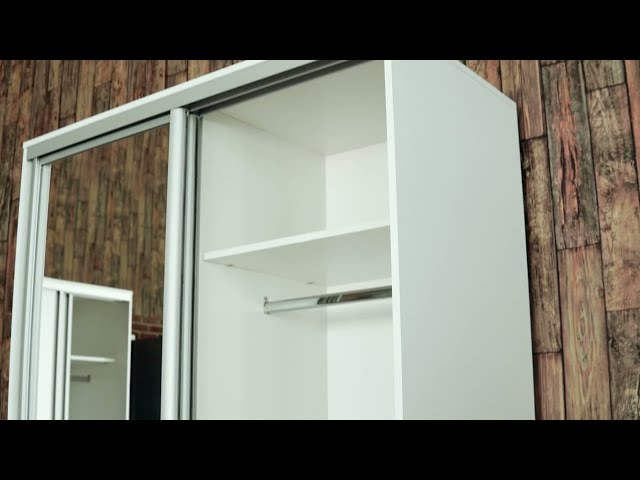 Шкаф 2-дверный Экспресс (ДСП/Зеркало) 1200х600х2400, шимо светлый в Екатеринбурге - видео 3
