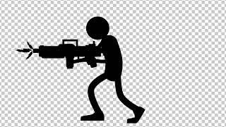Free 2D animation of a stickman holding a heavy rifle.