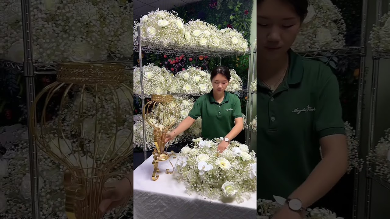 White Rose Babybreath Floral Row Wedding Arrangement Table Centerpiece Deco #floraldesign #diy