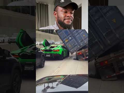 The shipping container dropped on a Lamborghini