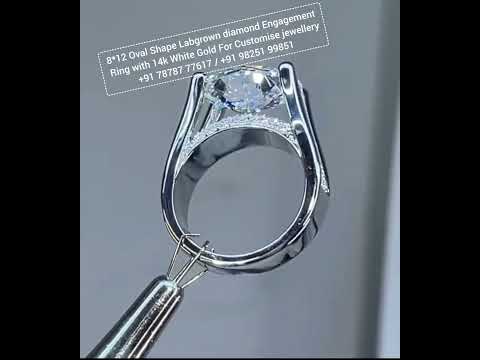 4.2ctw oval shape Labgrown diamond and side accents Engagement Ring with 14k white gold