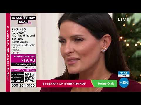 Absolute Sterling Silver 100Facet Round 3piece Stud Earr...