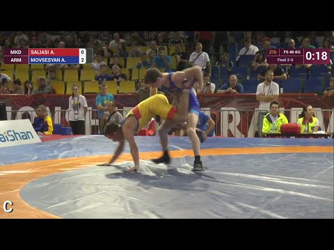 BRONZE FS - 46 kg: A. MOVSESYAN (ARM) df. A. SALIASI (MKD) by VSU, 10-0
