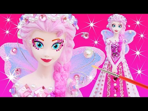 FROZEN ELSA PINKIE PEARL FAIRY PRINCESS DRESS Paint Your Own Makeover Glitter Doll Bank How To