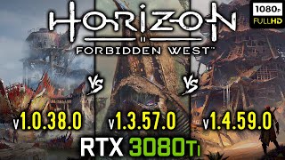 Horizon Forbidden West 1_0_38_0 vs 1_3_57_0 vs 1_4_59_0 - Benchmark