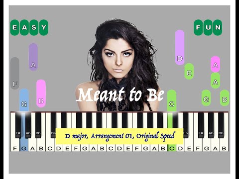 Bebe Rexha, Meant to be, D major, Arr 01, Original speed, Sheet music, Piano Lessons