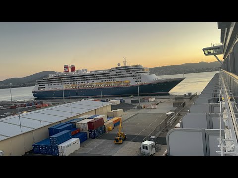 Thumbnail for Fred Olsen Cruises “Bolette” docking in Hobart Tasmania next to the P&O Pacific Adventure 8 March 25