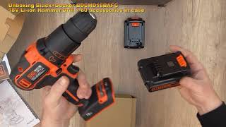 Unboxing Black+Decker BDCHD18BAFC 18V Cordless Drill w/80-Piece Set in a case - Bob The Tool Man