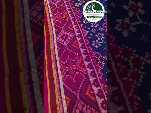 Pink Selari Border Navy Blue Navratan Motifs Single Ikat Patola Saree 8 Ply Silk