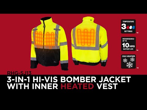 Radians RHG-SJ13 3-in-1 Class 3 Hi-Vis Bomber Jacket with Inner Heated Vest