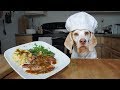 Chef Dog Cooks Steak Dinner for Friends: Funny Dog Maymo