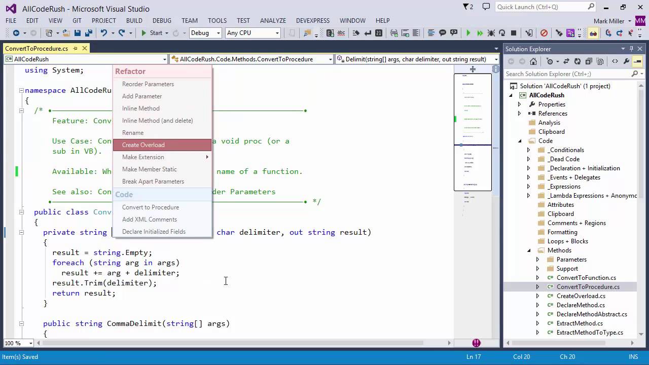 DevExpress CodeRush: Convert To Procedure