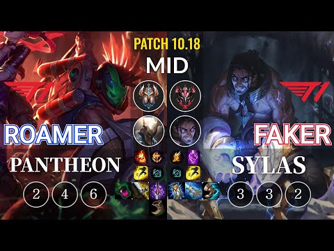 T1 Roamer Pantheon vs T1 Faker Sylas Mid - KR Patch 10.18