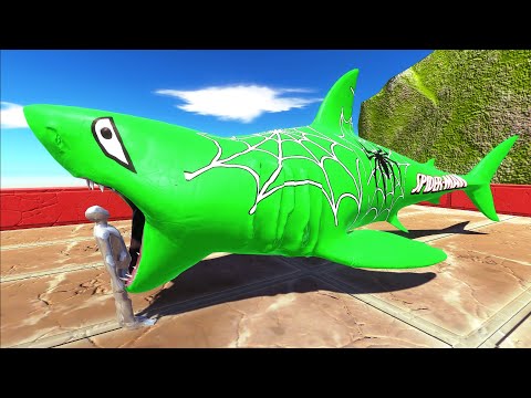 DEATH RUN STAIRS vs GREEN SPIDERMAN MEGALODON - Animal Revolt Battle Simulator