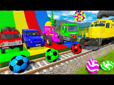 Monster Trucks Potholes Flatbed Long Trailer Truck Car Rescue Bus - Cars vs Deep Water - BeamNG