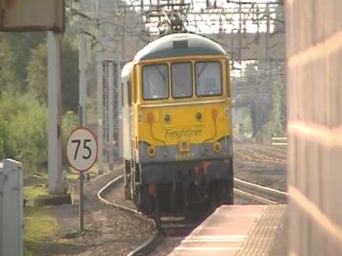 Freightliner class 86s nos.86639+86622 pass Acton Bridge