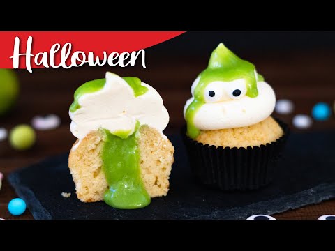 Halloween Cupcakes - Geister mit Lime Curd als "Glibber Schleim"