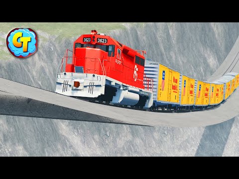 Train Accidents Derailments ✅ Crazy Downhill Giant Ramp Edition ✅ BeamNG DRIVE