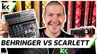 Video thumbnail for Behringer Xenyx Q1202 USB vs Focusrite Scarlett 2i2 by Kettner Creative