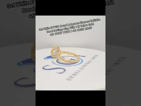 3ct White E VVS1 Round labgrown diamond solitaire Basel setting Ring With 14k Yellow Gold