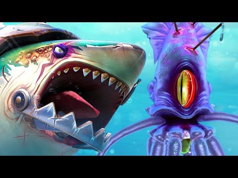 Hungry Shark World - Great White Shark vs COLOSSAL SQUID - All 34 Sharks Unlocked Gameplay