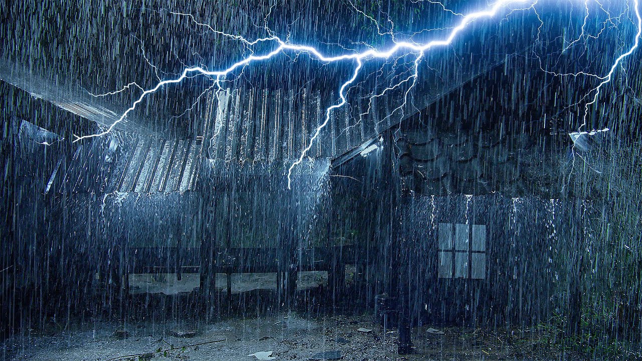 Terrible Stormy Night to Sleep Instantly | Powerful Rainstorm on Tin Roof & Intense Thunder Sounds