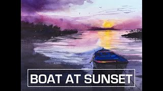 Boat at Sunset - Full Painting Process Tutorial Using Vibrant Colours