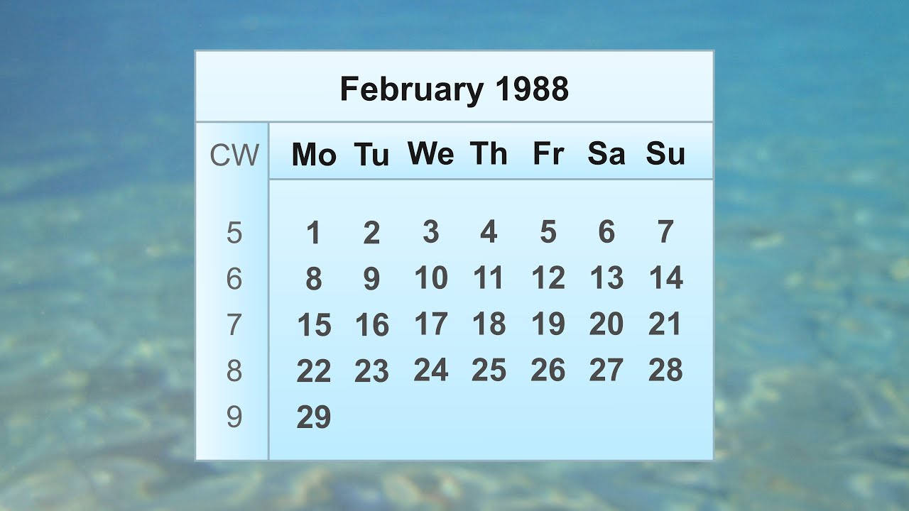 February 1988 Calendar