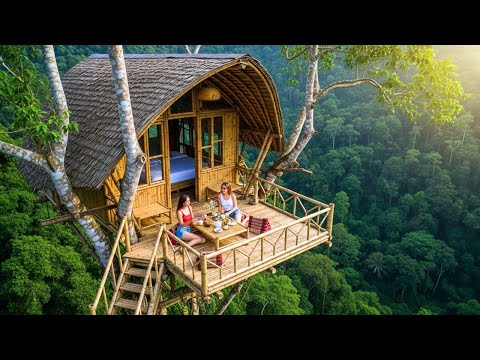 200 Days Survival Alone In Forest - Two Sisters Built a Treehouse