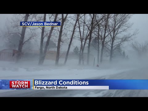 Drone Video Shows Whiteout Conditions Near Fargo, North Dakota