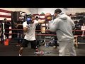 DEVIN HANEY THROWING SHARP MITT WORK COMBINATIONS DURING BOXING WORKOUT