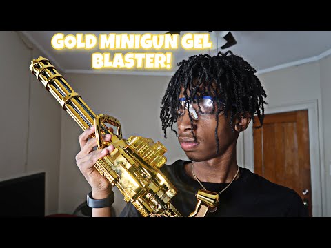 Reviewing Gold Minigun Gel Blaster!