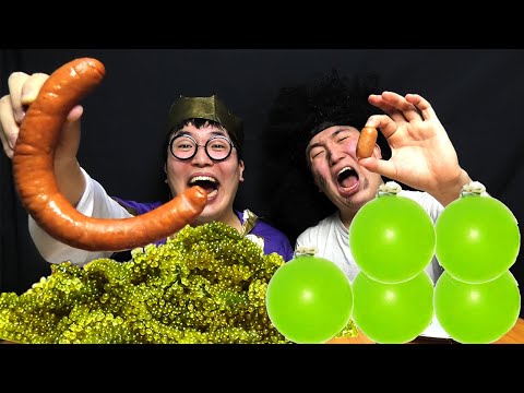 MUKBANG Sea grapes Kyoho Jelly Kielbasa Sausage