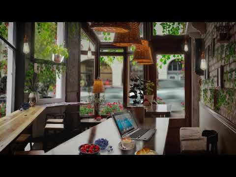 Coffee Shop Ambience ☕Cozy Rainy Day [ASMR Study & Relax] keyboard typing + Light Rain + people