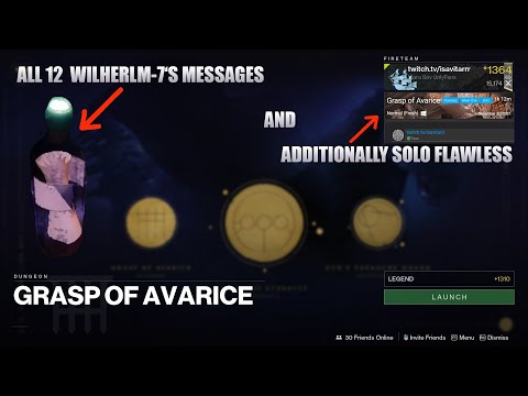 ALL 12 MESSAGES from Wilhelm-7 and additionally SOLO FLAWLESS Grasp of Avarice - Destiny 2