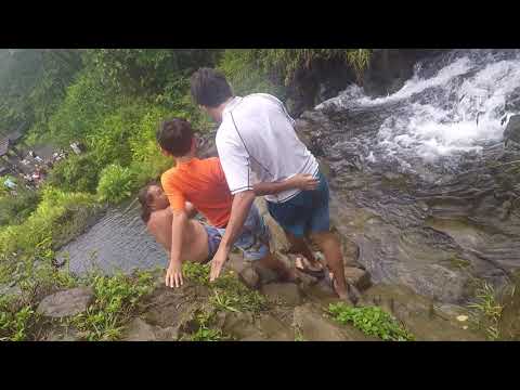 Road to Hana,Maui Hawaii 30 foot waterfall cliff jump 2 sons, father, and tour guide