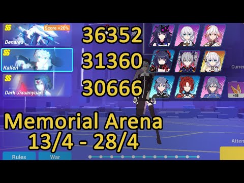 Benares 36352 +20%, Kallen 31360, DXY 30666 + F2P NS  | Memorial Arena Honkai Impact 3