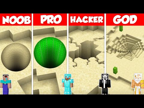 Noob Builder - Minecraft - SAND ROUND TUNNEL BASE BUILD CHALLENGE - Minecraft Battle: NOOB vs PRO vs HACKER vs GOD / Animation