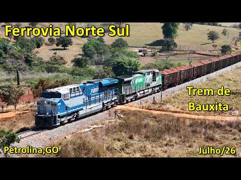 INCRÍVEL TREM COM 120 VAGÕES CARREGADOS DE BAUXITA NA RAMPA DE PETROLINA GO - FERROVIA NORTE SUL
