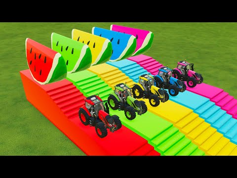 TRANSPORTING GIANT COLORS WATERMELONS WITH VALTRA TRACTORS - Farming Simulator 22