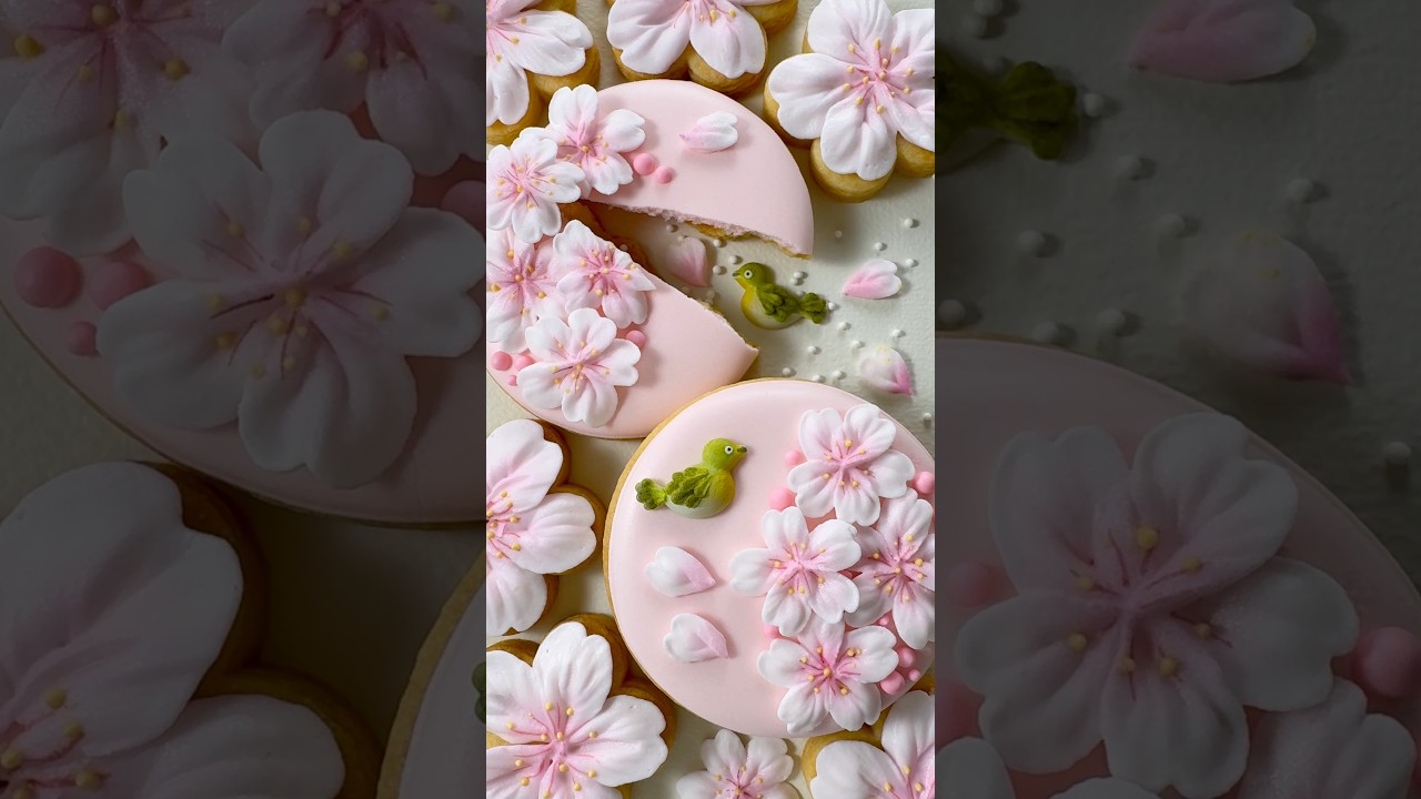 桜の花に隠れているのは誰でしょう👀🌸#アイシングクッキー