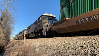 Two Trains in 25 Minutes! - Norfolk Southern Stack Train &amp; MOW equipment at Broad Run, Virginia.