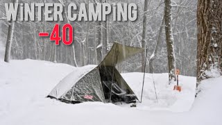 Extreme Winter Solo Camping in Alaska (-40C) Hot Tent Camping - deep snow, no tent, below -40°C