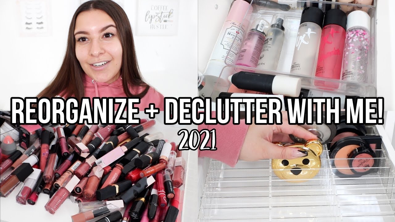 REORGANIZING & CLEANING MY ENTIRE MAKEUP COLLECTION + MINI DECLUTTER 2021 | Jackie Ann