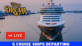 SHIPS TV - Disney Dream & 4 More Cruise Ships Departing Port of Southampton (LIVE)