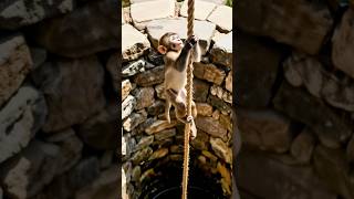 Kind Man Rescue Baby Monkey From Wel! #humanity #monkey #pets #animals #rescue