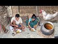A Village Mother And Son Cooking HANDI CHICKEN Curry In Traditional Way Eating With Rice