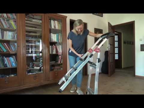 Drabina aluminiowa, teleskopowa z podestem. Hailo TL100.