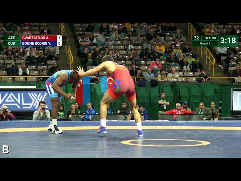 Round 1 FS - 61 kg: A. GVARZATILOV (AZE) v. Y. BONNE RODRIG (CUB)