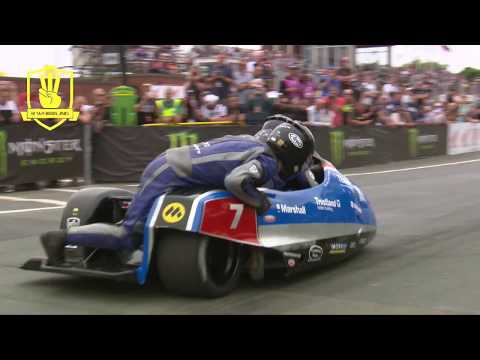 Isle of Man TT - 3 Wheeling - 2016 Sidecar Race 1 Start Line - Restart